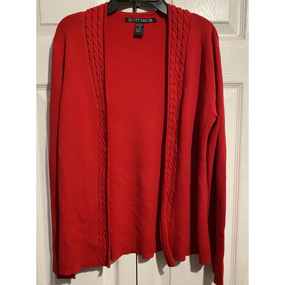 Scott Taylor red open cardigan sweater cable knit size S